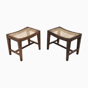 Low Rectangular Stools by Pierre Jeanneret, Set of 2