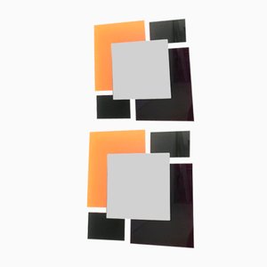 Espejos de pared posmodernos en negro y naranja, años 80. Juego de 2