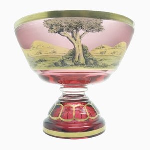 Hand-Painted Biedermeier Bowl on Stand from Ergermann, Germany, 19th Century