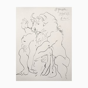 Pablo Picasso para Maeght, Mujer y toro, 1973, Litografía original