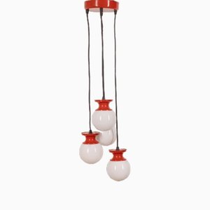 Rote Metall Deckenlampe, 1970er