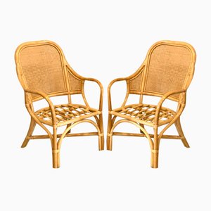 Armchairs in Bamboo and Vienna Straw, 1970s, Set of 2