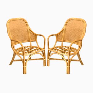 Set of Armchairs in Bamboo and Vienna Straw, 1970s