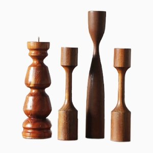 Scandinavian Wooden Candle Holders Set of 4