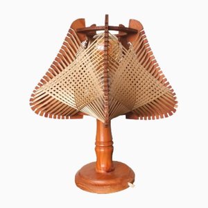 Lámpara de mesa portuguesa Mid-Century de paja y madera, años 60