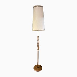 Mid-Century French Floor Lamp in Teak and Brass, 1950s