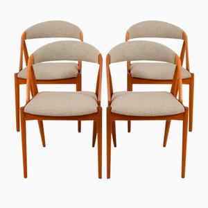Modell 31 Stühle und Tisch aus Teak & Grauer Wolle von Kai Kristiansen für Schou Andersen, 1960er, 4er Set