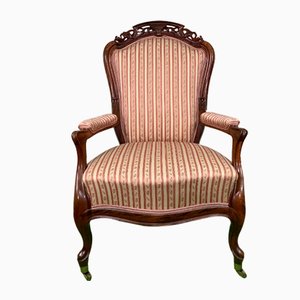 Antique Armchair in Louis Philppe Style with Foot Stool, 1880s, Set of 2