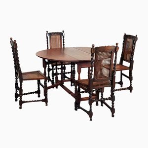 Early 20th Century Oak Dropleaf Gateleg Table with Barley Twist Chairs, Set of 5