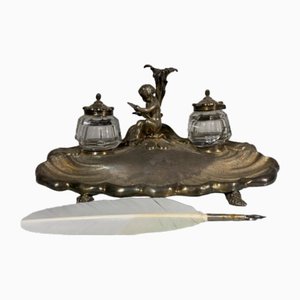 Charles X Silver-Plated Bronze Desk Inkwell, 1840s
