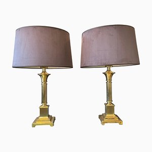 Brass Column Table Lamps, 1980s, Set of 2