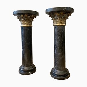 Black Fossil Columns in Marble and Bronze, 1970, Set of 2