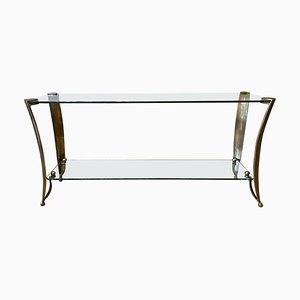 Large French Console Table in Bronze and Glass, 1970