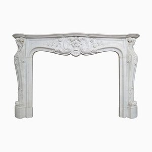 Large Antique French Louis XV Fireplace Mantel in Carrara Marble