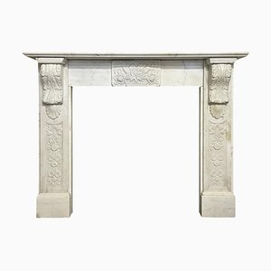 Victorian Carved Corbel Fireplace Mantel in White Marble, 1860