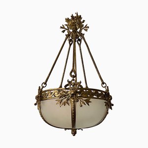 Lámpara de araña francesa estilo Imperio grande de bronce dorado, década de 1890