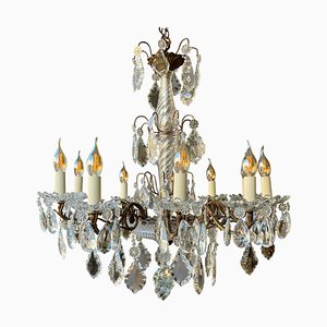 Lustre Antique en Bronze et Cristal, France, 1890