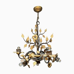 Vintage Chandelier in Wrought Iron and Gold Gilt
