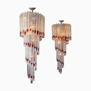 Italian Spiral Chandeliers in Murano Glass, 1960s, Set of 2