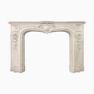 Large Antique French Rococo Fireplace Mantel in White Marble, 1840