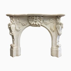 Antiker italienischer statuarischer Kaminsims aus weißem Marmor, 1850
