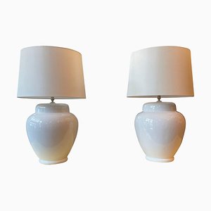 Large Italian Table Lamps in White Porcelain, 1960, Set of 2