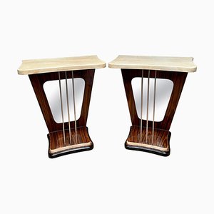 Italian Mirrored and Lacquered Goatskin Console Tables, 1950, Set of 2
