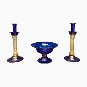 Candlesticks and Tazza in Murano Glass, 1990, Set of 3