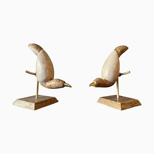 Tessellated Marble Perched Birds, 1980, Set of 2