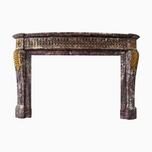 Antique Louis XVI Breche Violet Style Fireplace Mantle in Marble