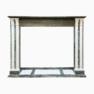 Antique French Fireplace Mantel in Verdi Antico and Statuary Marble, 1830