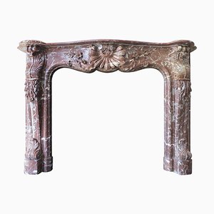 Large Antique French Louis XV Rouge Royal Marble Fireplace Mantel, 1850