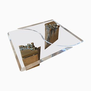 Large Two-Piece Coffee Table in Brass and Lucite, 1970s