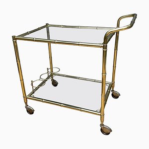 Brass and Faux Bamboo Bar Cart, 1960s