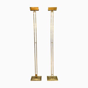Tall French Brass Uplighter Floor Lamps, 1960s, Set of 2
