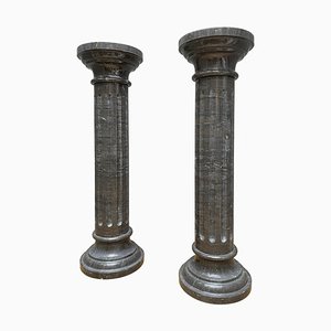 Columnas de mármol fósil belga negro. Juego de 2