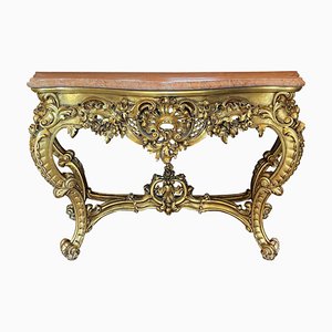 Rococo Giltwood and Marble Console Table, France, 1900s