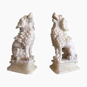 Early 19th Century Italian Carved Alabaster Spaniels, Set of 2