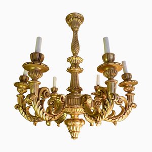 Lámpara de araña Rococó de madera dorada, siglo XIX