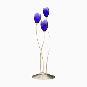 Tulip Table Lamp in Glass with Brushed Metal Base from Harco Loor, 1980s