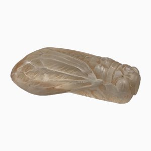 Pressed Glass Cicada Paperweight in the Style of Lalique