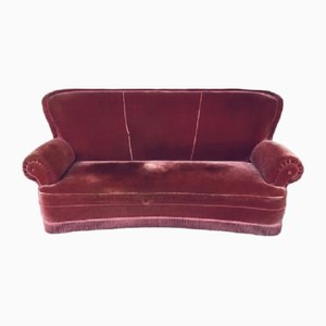 Art Deco Pink Velvet 3-Seater Sofa, Italy, 1930s