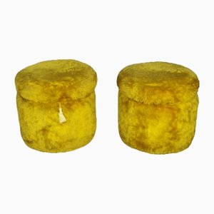 Functional Poufs in Yellow Fabric, 1970s, Set of 2