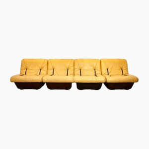 Modular Sofa in Yellow Leather, 1972, Set of 4