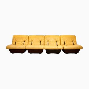 Modulares Sofa aus gelbem Leder, 1972, 4er Set