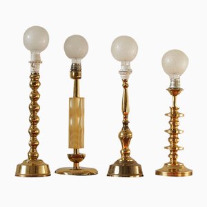 Scandinavian Brass Table Lamps, Set of 4