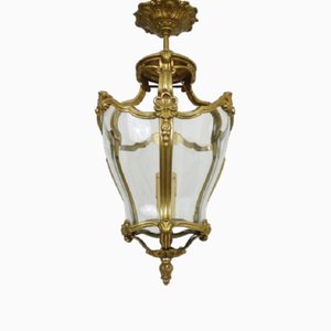 Lanterne Antique en Bronze Doré et Verre Courbé