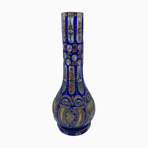 Vase Bohémien Antique en Verre avec Ornements Floraux en Émail