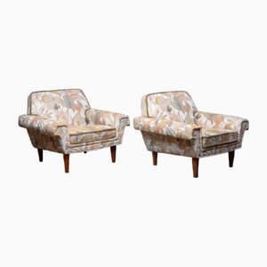 Low Back Lounge Chairs in Floral Jacquard Fabric, Denmark, 1970s, Set of 2