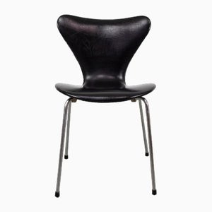 Cuir Noir Mod. Chaise de Salon 3107 par Arne Jacobsen pour Fritz Hansen, 1964